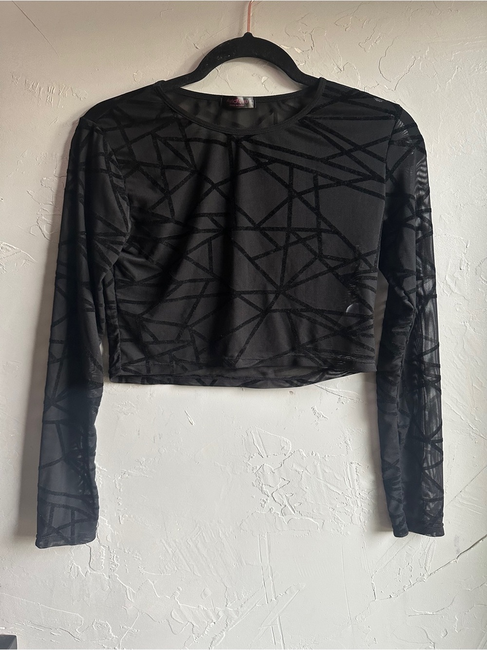 Sheer Black Mesh Geometric Crop Top Goth Y2K Clubwear Avidlove S